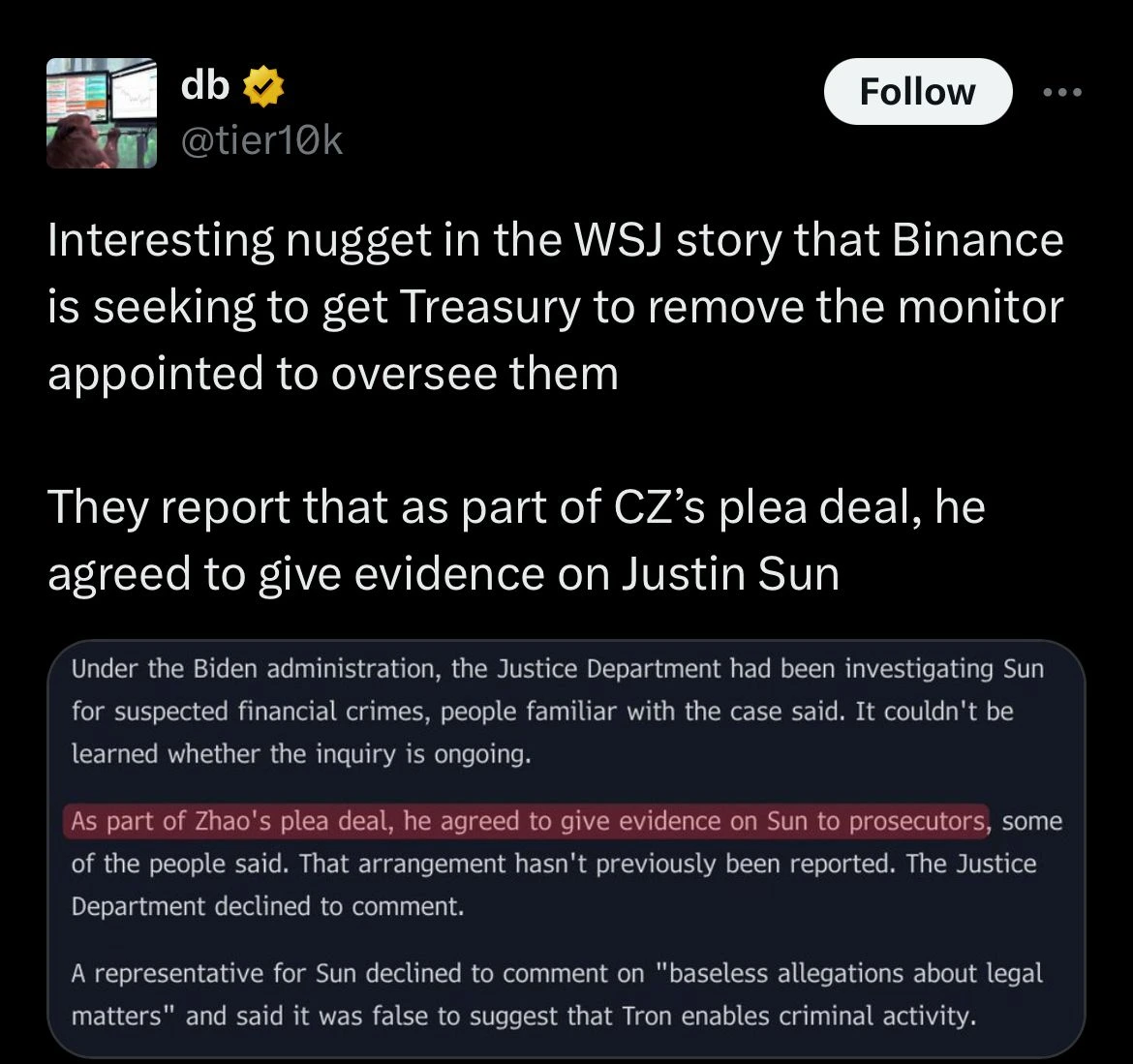 Crypto Titans Collide: Justin Sun Denies Knowledge of CZ Plea Deal Amid Ongoing Legal Battles